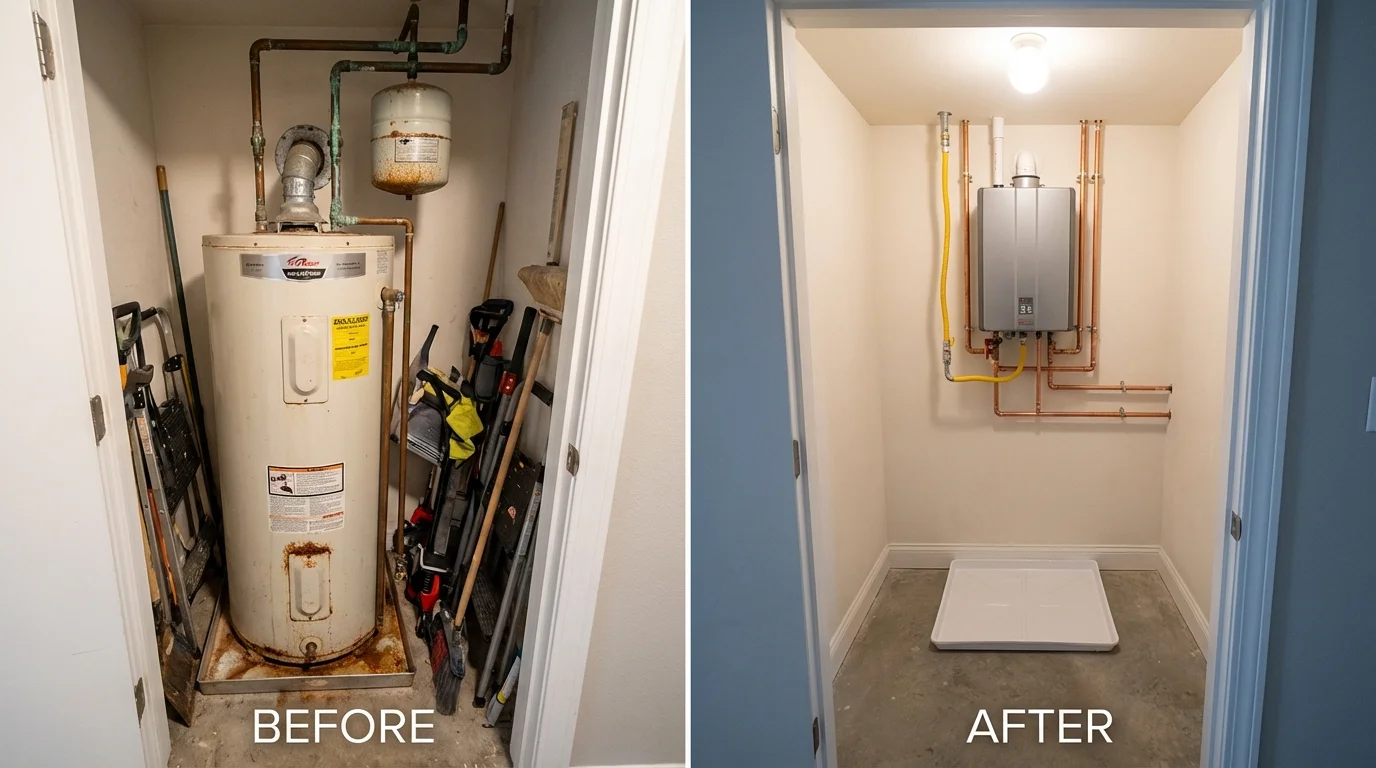 Tank water heater versus wall-mounted tankless unit comparison for Lexington, MA homeowners